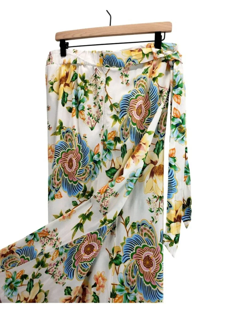 Boho Pants Floral Wide Leg XL CATO Palazzo Scarf Belt Festival Garden Party